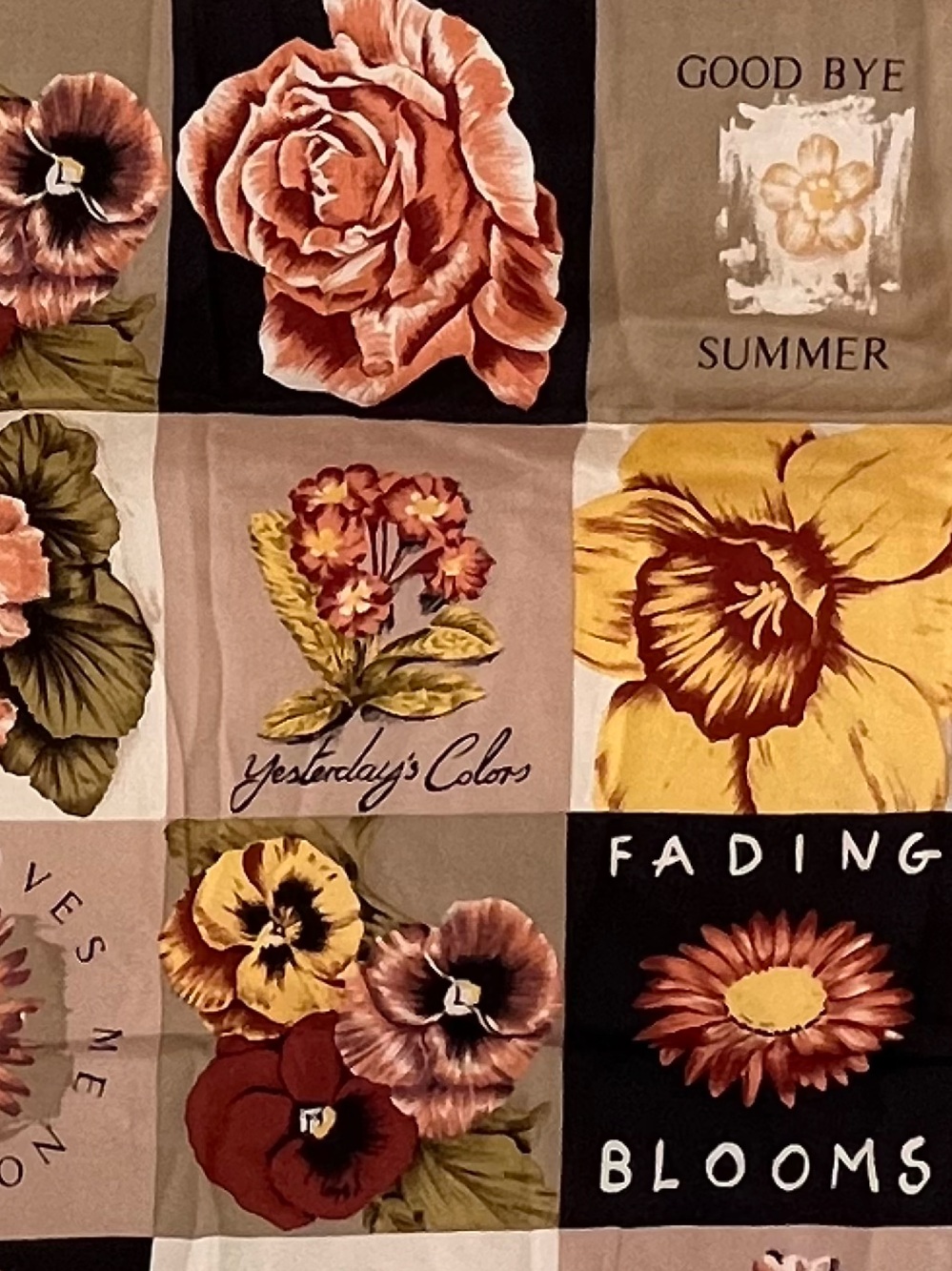 VTG Echo Silk Scarf Floral Fading Blooms Square Earth Tone Cottagecore Retro 90s